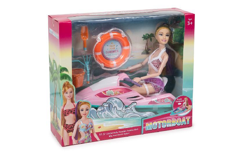 MUÑECA EN LANCHA CON ACCESORIOS CAJA