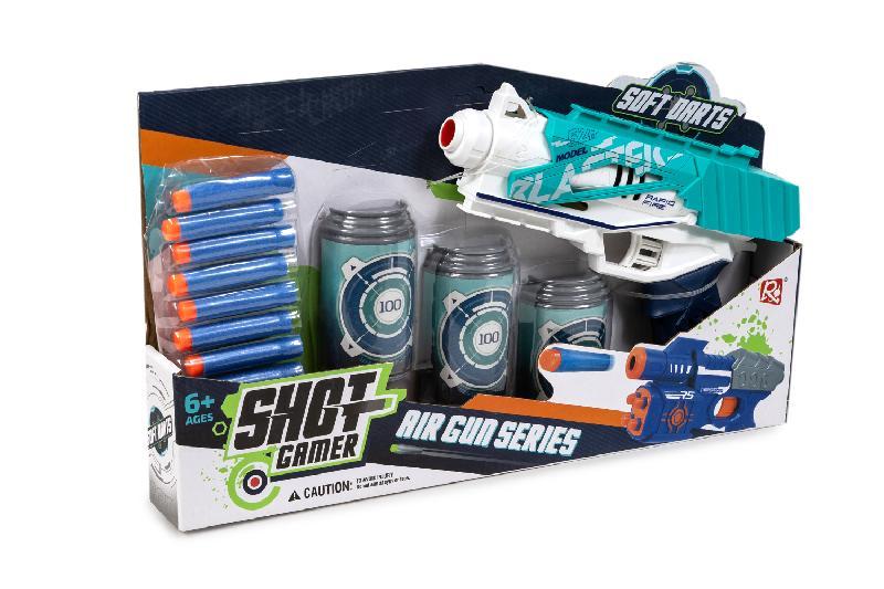 PISTOLA LANZA DARDOS BOTES CAJA ABIERTA