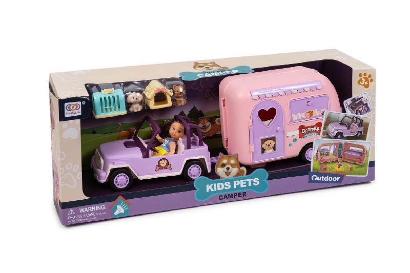 MUÑECA COCHE REMOLQUE CARAVANA SONIDO