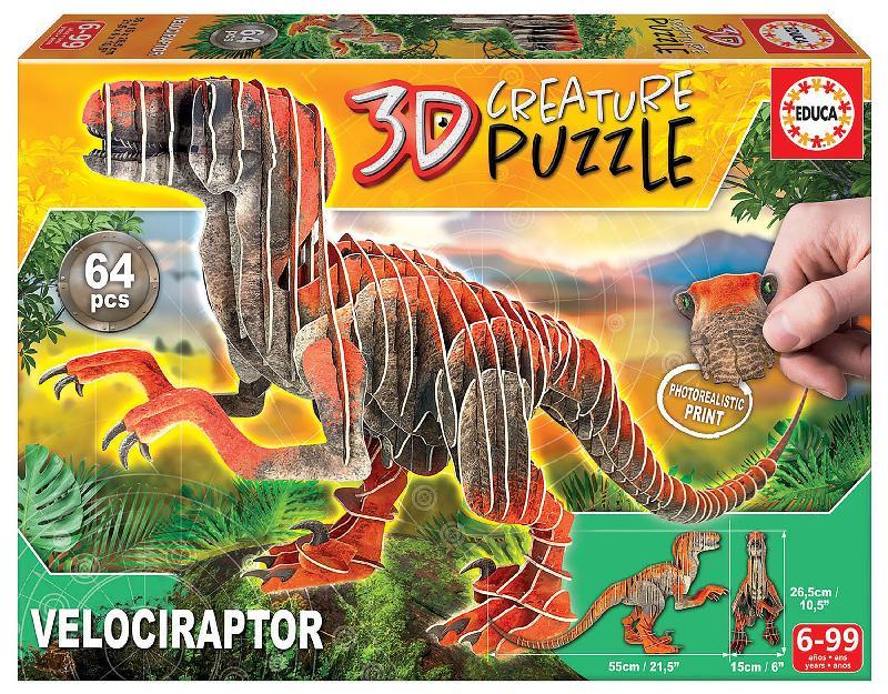 PUZLE 3D EDUCA VELOCIRAPTOR 64PCS