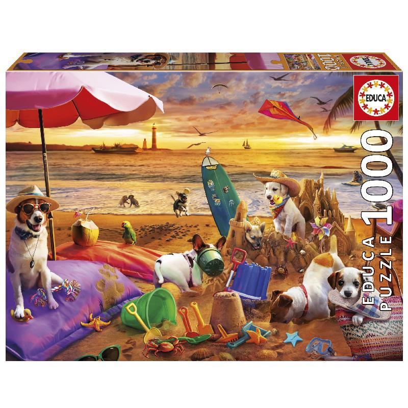 PUZLE EDUCA 1000 PERROS JUGANDO PLAYA