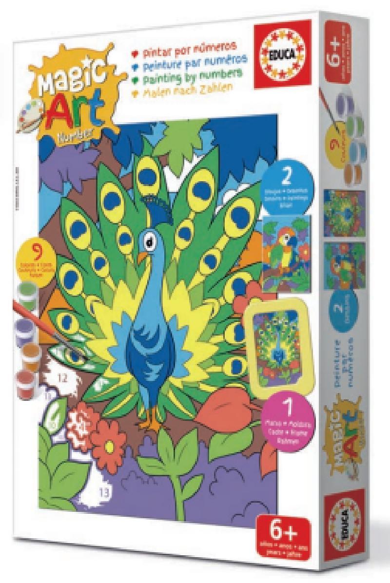 JUEGO EDUCA COLOREAR PAVO REAL+LORO